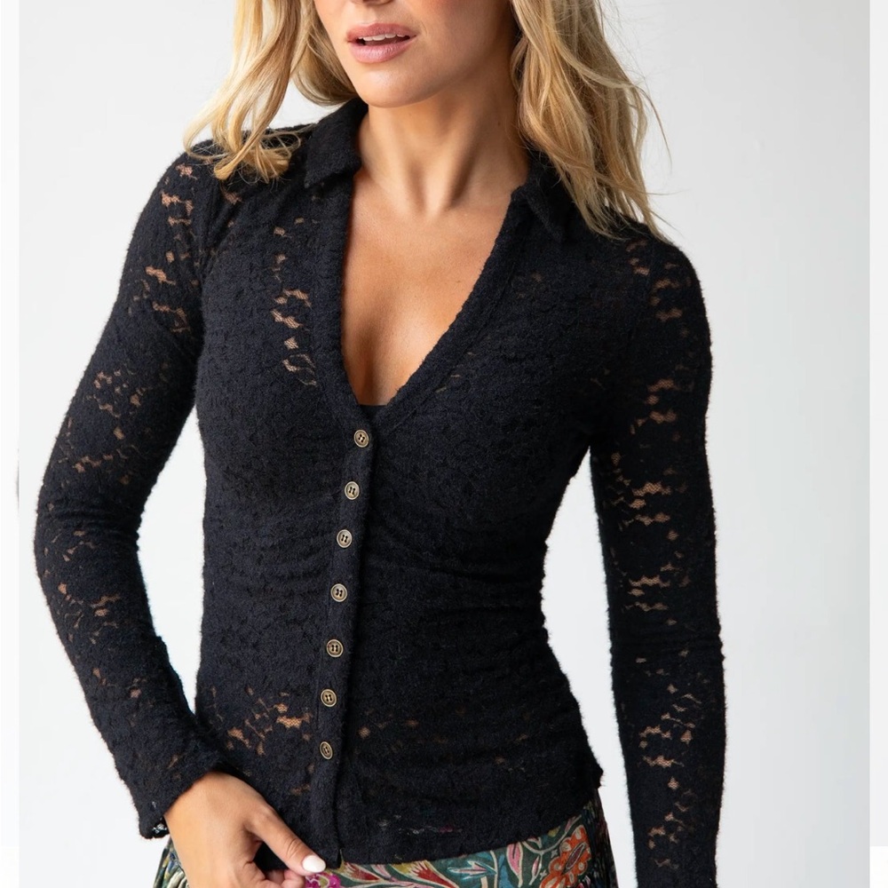 Brand New-Natural Life Black Lace Shirt/Cardigan